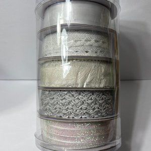 Iridescent Silver White Color Coordinated Trim Ribbon 5 Rolls 2 Yards